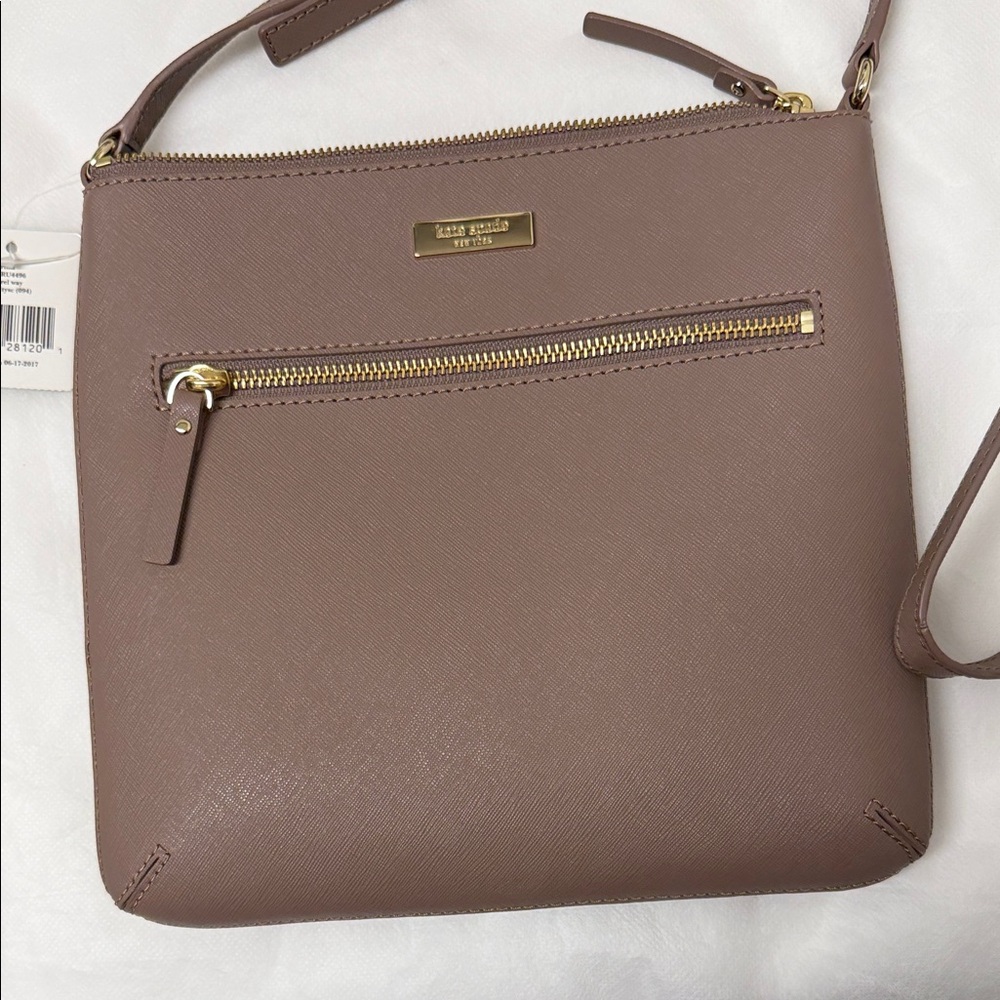 kate spade mauve brown saffiano crossbody with gold hardware